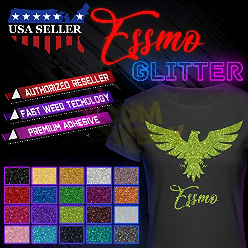 ESSMO Black Glitter Heat Transfer Vinyl HTV Sheet T-Shirt 20