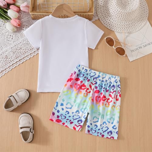 Image of Cakaner Toddler Kids Girl Clothes Floral Letter Graphic Top + Shorts 2PC Girls Summer Short Set