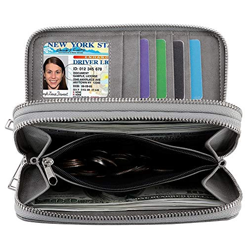 Image of XEYOU Double Zipper Long Clutch Wallet Cellphone Wallet for Women with Removable Wristlet Strap for Credit Card, Cash, Coin, Bill