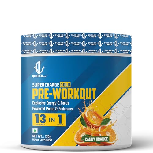 Image of QUENCHLABZ Pre Workout ( 21 Servings, Candy Orange Flavour) | Pre-Workout Supplements for Men | Explosive Energy, Endurance & Instant Powerful Pump | Creatine, L-Arginine, Caffeine For Extra Focus and Muscle Pump & Growth - 170 grams