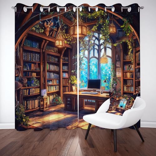 Sobhdga Lot de 2 Rideaux Étagères De Livres, Rideau Occultant Fantaisie Rétro European,...