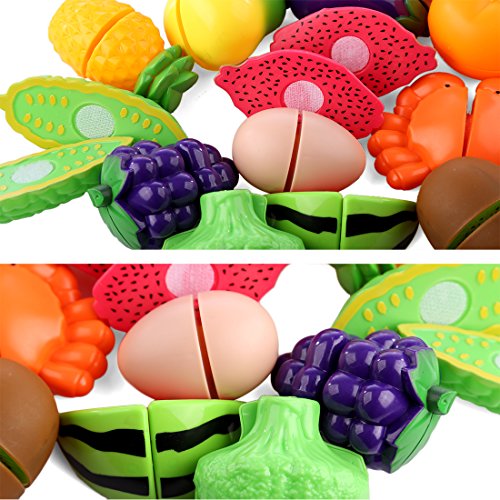 CT-Tribe Einkaufskorb Kinder, 40St Obst und Gemüse zum Schneiden Kinderküchen Zubehör Kaufmannsladen Einkaufskorb… – Bild 7