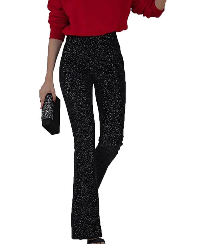 Womens Elastic High Waist Shiny Sequins Straight Leg Pants Party Nightclub Sparkle Pant Clubwear