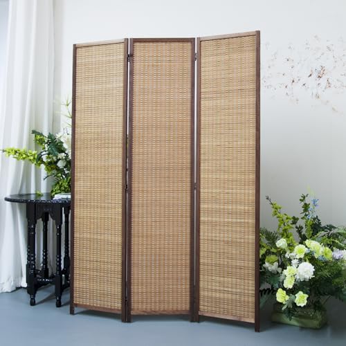 3 Panel Room Divider Screen,5.6 FT Tall Bamboo Room Divider Folding Privacy Screen,Freestanding Room Divider for Room Seperation,Brown