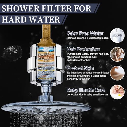 Image of Shower Filter, EMBATHER 20 Stage Shower Head Filter for Hard Water Remove Chlorine /Fluoride /Heavy Metals,High Output Shower Softener Filter for Hair, 2 Cartridge -Polished Chrome