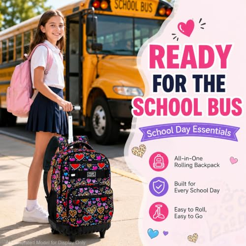 Image of 3Pcs Rolling Backpack for Girls Women, Leopard print Travel Roller Backpacks with Wheels for Adults, Teens College Wheeled Bookbag with Lunch Box(Brown)