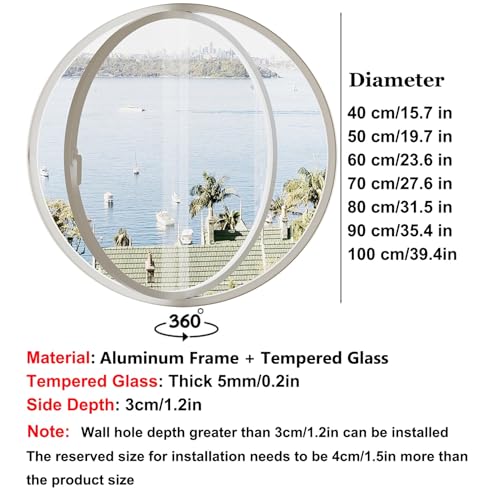 Ventana redonda de aluminio blanco de 50 cm con cristal templado 4