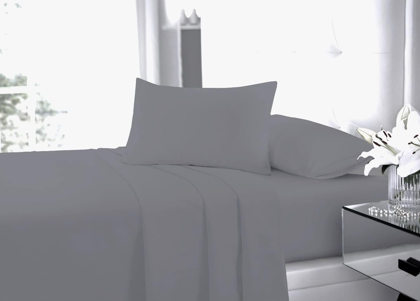 100% Polycotton Flat Top Sheet Bedding Fade Resistant Fabric Plain Dyed Flat Bed Sheet Hotel Quality for Summer & Winter (Dark Grey, Super King(275x290cm))