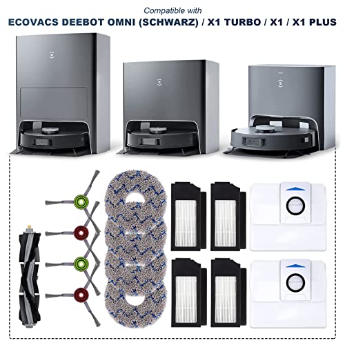 Image of Replacement Parts for ECOVACS DEEBOT X1 OMNI Turbo T10 T20 Omni T20 /T20 Max /T20 Pro Robot Vacuum Cleaner - Spare Accessories Kit Include 1 Main Brush 4 Side Brushes 4 Filter 4 Mop Pads 2 Dust bag