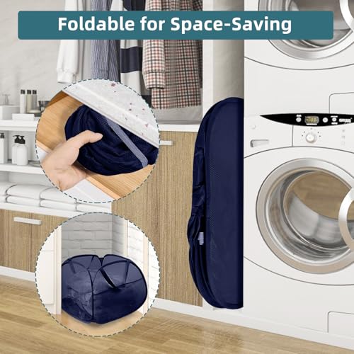 Image of 2 Pack Collapsible Foldable Laundry Baskets, 90L Large Durable Mesh Pop Up Hampers for Bedroom, Bathroom, Dorm, Laundry Room, Travel - Navy