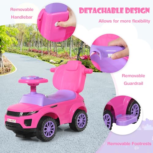 DREAMADE 3-in-1 Kinderfahrzeug, Rutschauto mit Sicherheitsbügel, abnehmbarem Schiebestange, Lichter, Musik & Hupe, 89 x 43 x 84cm Rutscherfahrzeug für Kinder ab 18 Monate (Rosa) – Bild 5