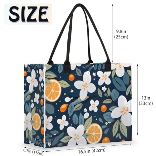 White Flower Lemon Tote Bag for Women Large Beach Bag Reusable Tote Bags for Work Travel Beach Shopping2