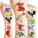 96PCS Dragon Pre-cut Temporary Tattoos Birthday Party Supplies Favors Decorations Knight Dragon Super Cute Fake Tattoos Stickers for Kids Boys Girls School Classroom Rewards Gifts Ideal Halloween