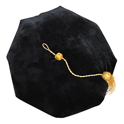 Newrara Doctoral Tam Black Velvet 8-sided W/gold Bullion Tassel One Size Fits Most Cover