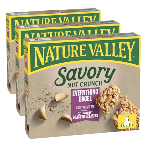 Image of Nature Valley Savory Nut Crunch Bars, Everything Bagel, 0.89 oz, 5 bars (Pack of 3)