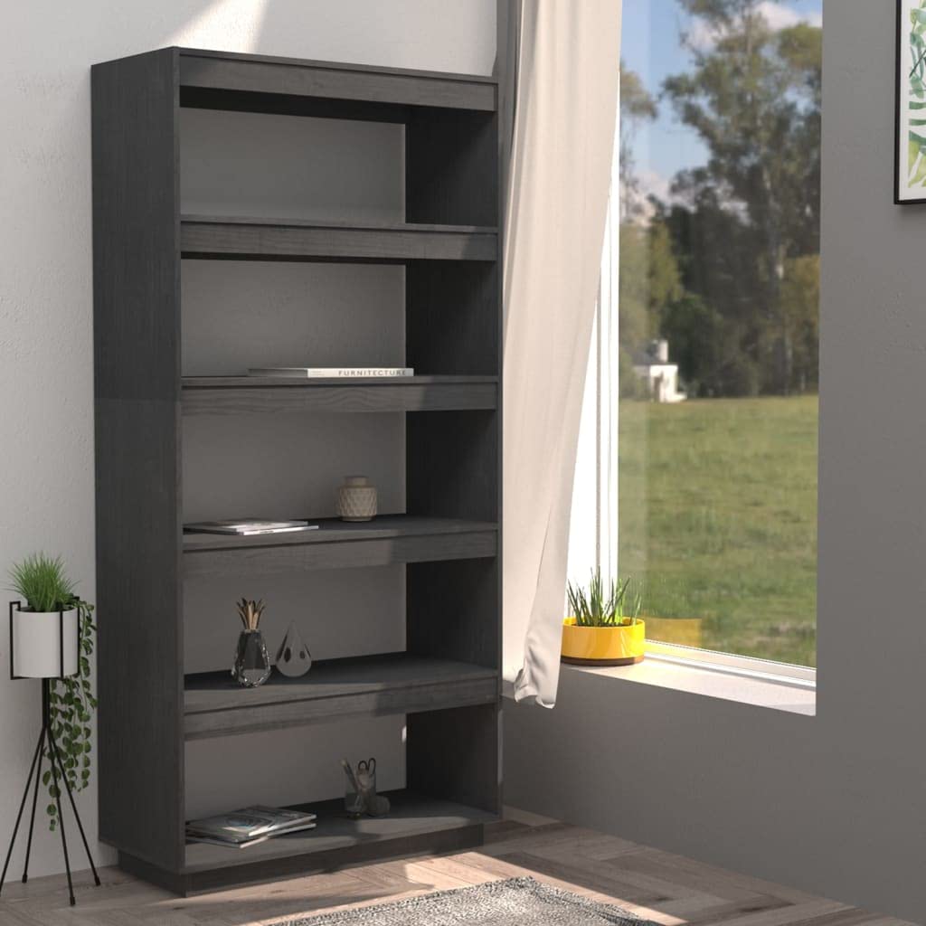 Générique Regał z litego drewna sosnowego szary 80x35x167 cm, regał do przechowywania z dużą przestrzenią na książki, czasopisma, DVD i przedmioty dekoracyjne, służy również jako ścianka działowa