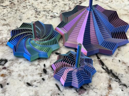 Image of Expanded Sensory Fidget Star with Handle - Visually Captivating and Satisfyingly Noisy! (Blue - Green - Purple, Small)