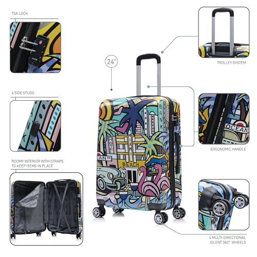 Image of InUSA Miami Print 24-Inch Medium Hardside Spinner Luggage Lightweight Bag