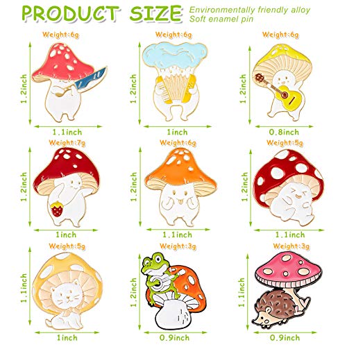 Chuangdi 9 Pieces Mushroom Pin Brooches Mushroom Brooches Cute Cartoon Gift Alloy Brooch Guitar Cat Frog Hedgehog Cartoon Plant Pin Welcome Christmas Gift for Backpack Clothes Hat2
