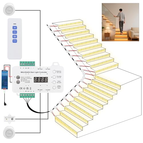Illuminazione intelligente per scale, 20 livelli, luce bianca calda, 3000 K, LED COB con sensore di movimento e sensore di luce, sistema di illuminazione intelligente per interni, automatico e a
