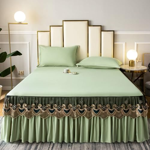 Homxi Fitted Sheets Queen Size Ruffle,(70 x 78 in),Mattress Fitted Sheet Solid Color with Lace Bed Fitted Sheet King Green