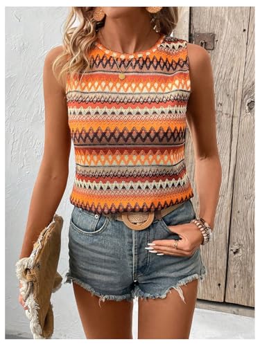 SOLY HUX Women's Summer Boho Tank Tops Geo Print Sleeveless Crewneck Casual Vacation Vest Top Shirts4