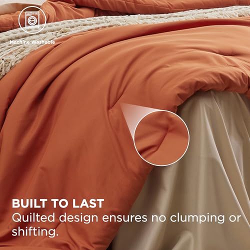 Image of Bedsure King Size Comforter Set - 7 Pieces Burnt Orange King Bedding Set for All Seasons, Boho Contrasting Design Bed in a Bag with Comforter, Sheets, Pillowcases & Shams