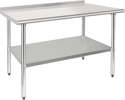 Miniatura 9 de HARDURA Mesa de trabajo comercial de acero inoxidable, mesa de trabajo de preparación, mesa de metal de 14 x 24 pulgadas con estante inferior y