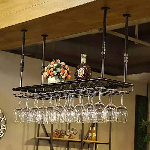 Support pour vin mural et plafond avec étagère à verres à pied noire