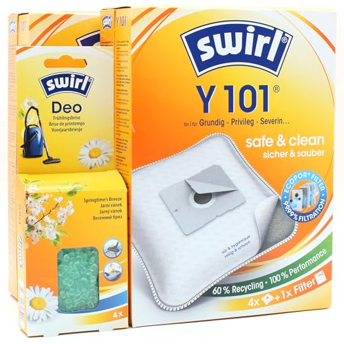 PakTrade 8 Staubsaugerbeutel + Deo-Perlen kompatibel mit Clean Maxx Duo Express JC611-200 | kompatibel mit Swirl Y101 - Y 101 | 8 Beutel, Lufterfrischer, Zubehör, Ersatzteile