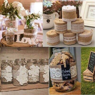 Image of Generic Hessian White Lace Burlap Craft Ribbon for Vintage Wedding Home Decor (5pcs)