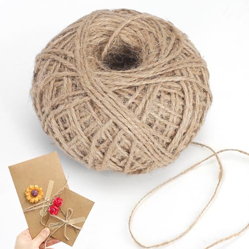Realjoy Cuerda de Yute 100m, 1.5mm Cuerda de Cañamo para Manualidades, Decoración de Jardines y Envoltura de Regalos