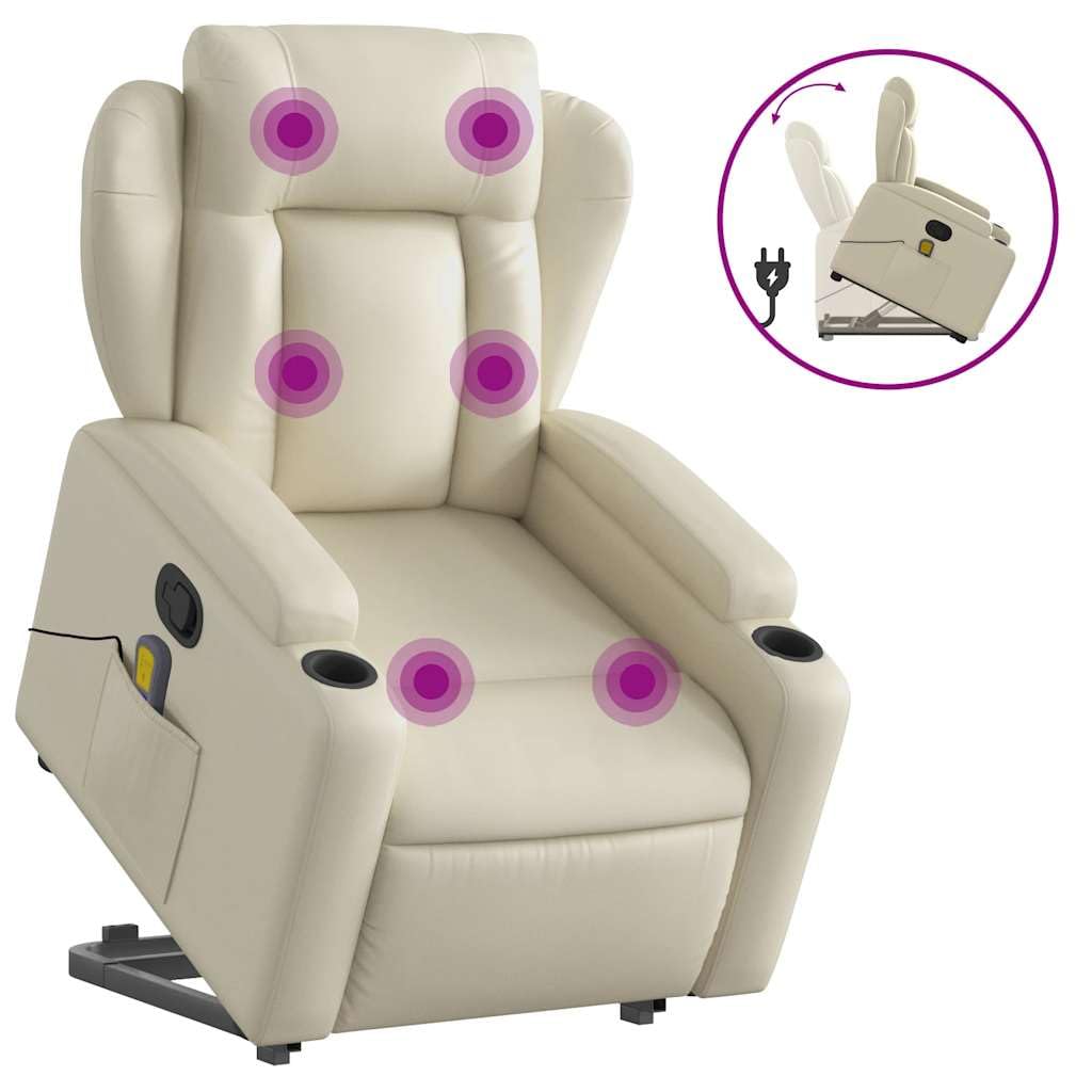 Sillón elevador reclinable con masaje de 6 puntos, de piel sintética, función de elevación eléctrica y reclinación manual, estructura estable de madera y metal,