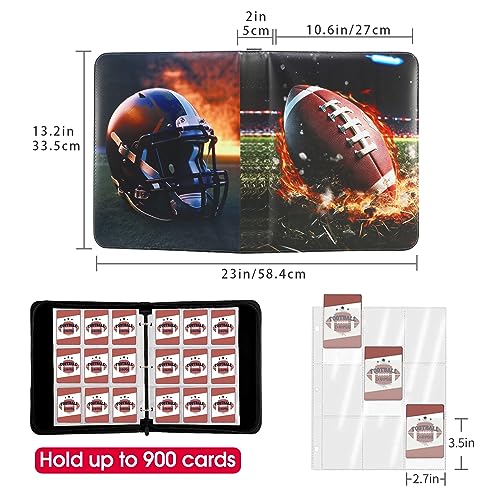Image of 900 Pocket Football Card Binder with Sleeves, Multicolor, 9 Pocket with 50 Removable Sleeves Zipper Book Folder Collector Album 3 Ring Binder Organizer Storage Kids Gift