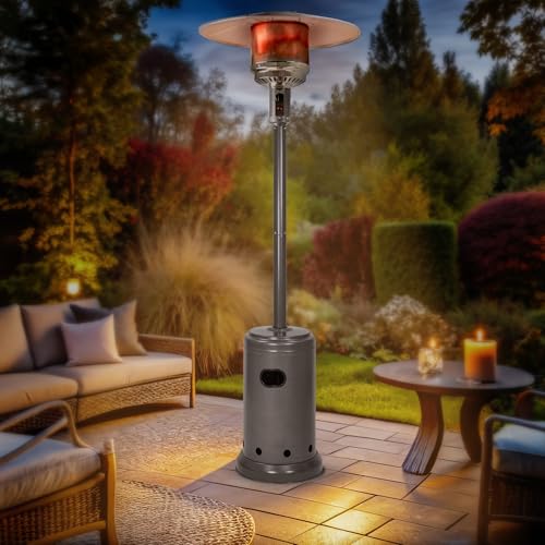 Amazon Basics 46,000 BTU Portable Outdoor Propane Patio Heater with Wheels, Commercial & Residential with Water Tank, Adjustable Heat Output, 9-Foot Radius, Slate Gray, 32.1"L x 32.1"W x 91.3"H - image 6