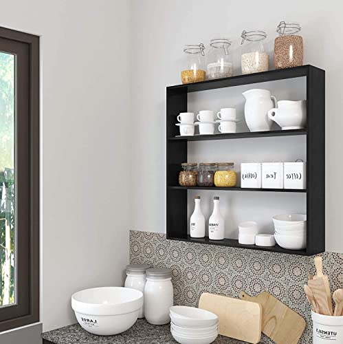 Image of Dime Store Wooden Kitchen Shelf Racks Wall Shelf Rack for Kitchen Storage Boxes Spice Jars Rack Wall Mounted (Standard, Black)
