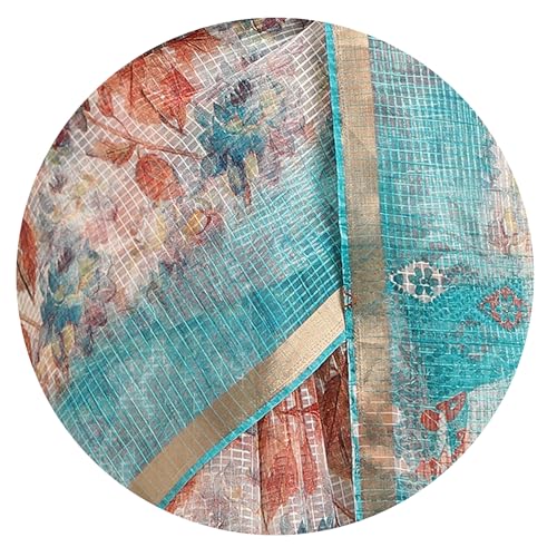 Image of MIRCHI FASHION Lightweight Kota Doria Cotton Saree | Floral Printed Summer Saree for Women | Breathable Ethnic Daily Wear Saree with Blouse Piece