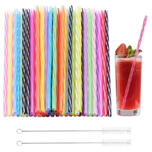 Tbintul 48 Piezas Pajitas Reutilizables, 24cm Pajitas Plástico con Cepillos de Limpieza, para Bebidas Frías Juice Coffee Cóctel
