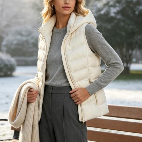 MaMiDay Hooded Puffer Vest Women Lightweight Zip-Up with Zip Pockets - image 5