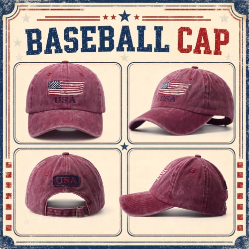 Image of Geyoga 4 Pack USA Flag Baseball Cap Washed