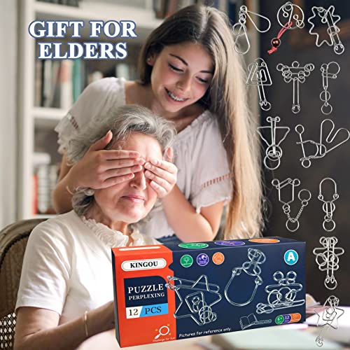 KINGOU Metal Wire Brain Teaser Puzzles, 12 Pcs Interlocking IQ Test Disentanglement Toys with 3mm Polished Nickel-Plated Coils, Logic Game Set for Kids Adults Party Favors and Travel - Model A - Image 4