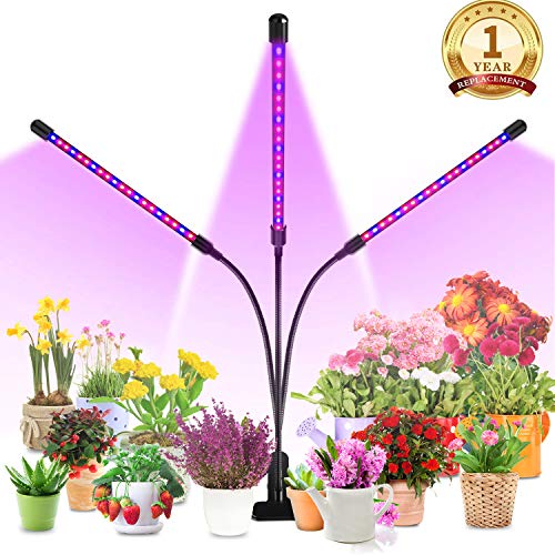 Lovebay Three Head LED Grow Light with Clip Base, 27W 54 LEDs Plant Grow Tube Lamp for Office Indoor Greenhouse Plants Herb Succulents, 360° Bendable Gooseneck, 3 Separated Switch, 2018 Upgraded