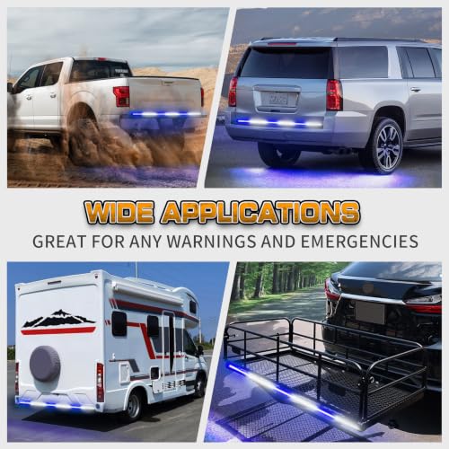 Image of XRIDONSEN 48 inch Blue White Emergency Lights Strip Tailgate Strobe Lights | 288 LED Rear Window Light Strip Flashing Warning Safety Caution for Vehicles Trucks Pickup