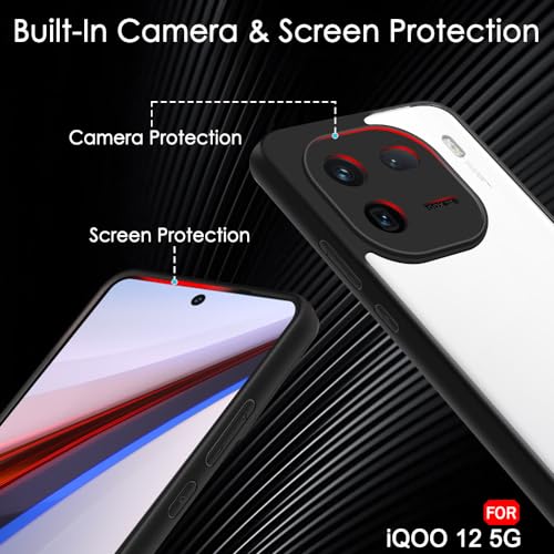 Image of TheGiftKart Ultra-Hybrid Shockproof Back Cover Case for iQOO 12 5G | Camera Protection Bump | Hard Back Cover Case for iQOO 12 5G (PC & TPU, Transparent Crystal Clear Back, Black Sides)