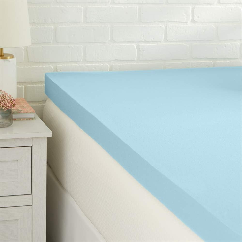 Amazon Basics Twin XL Cooling Gel-Infused Memory Foam Mattress Topper, CertiPUR-US Certified, 3 Inches, Blue
