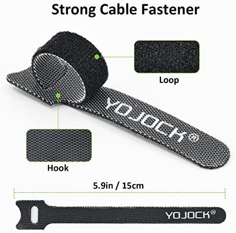 YOJOCK Opaski Kablowe na Rzep, 100 sztuk 15 x 12cm Taśma do Wielokrotnego Użytku, Kablowych Samoprzylepne Regulowany Organizer Mocujący, Opaski Kablowe do Domu i Biura, Opaska do Roślin