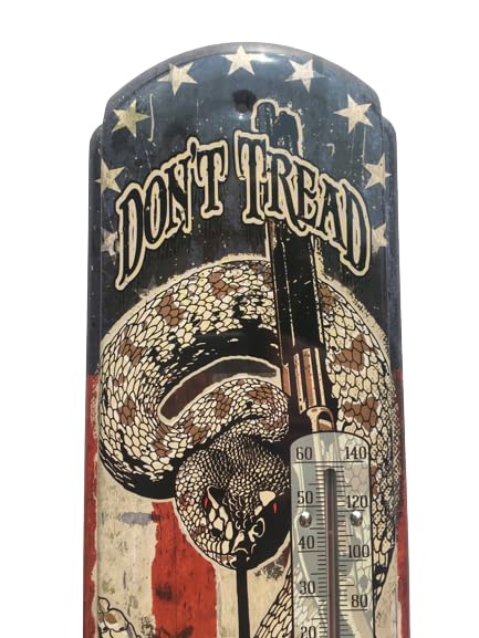 Miniatura 3 de Termómetro de pared de metal calibre 22, litografía de metal, mide 5 x 17 pulgadas, para interiores o exteriores, elige estilo (no me pises)