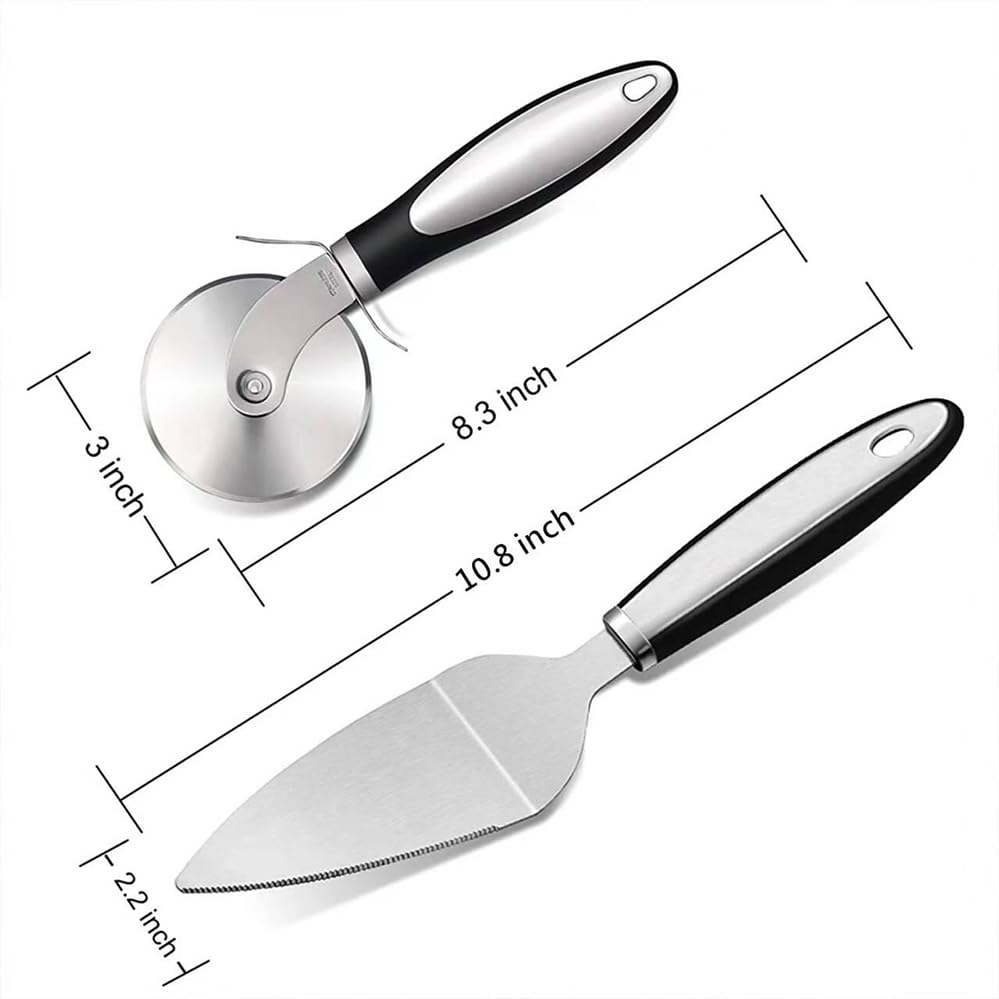 Pizza Wheel Cutter Server Set, Multipurpose Stainless Steel Pizza Cutter Pie Spatula with Sharp Blade for Cutting Pies, Pizza Slicer with Safety and Comfort Grip for Cutting Pizza and More