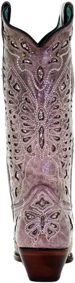 CORRAL LADIE'S LIGHT BROWN GLITTER BUTTERFLY INLAY & EMBROIDERY & STUDS, SNIP TOE, LEATHER SOLE, WESTERN, A4088