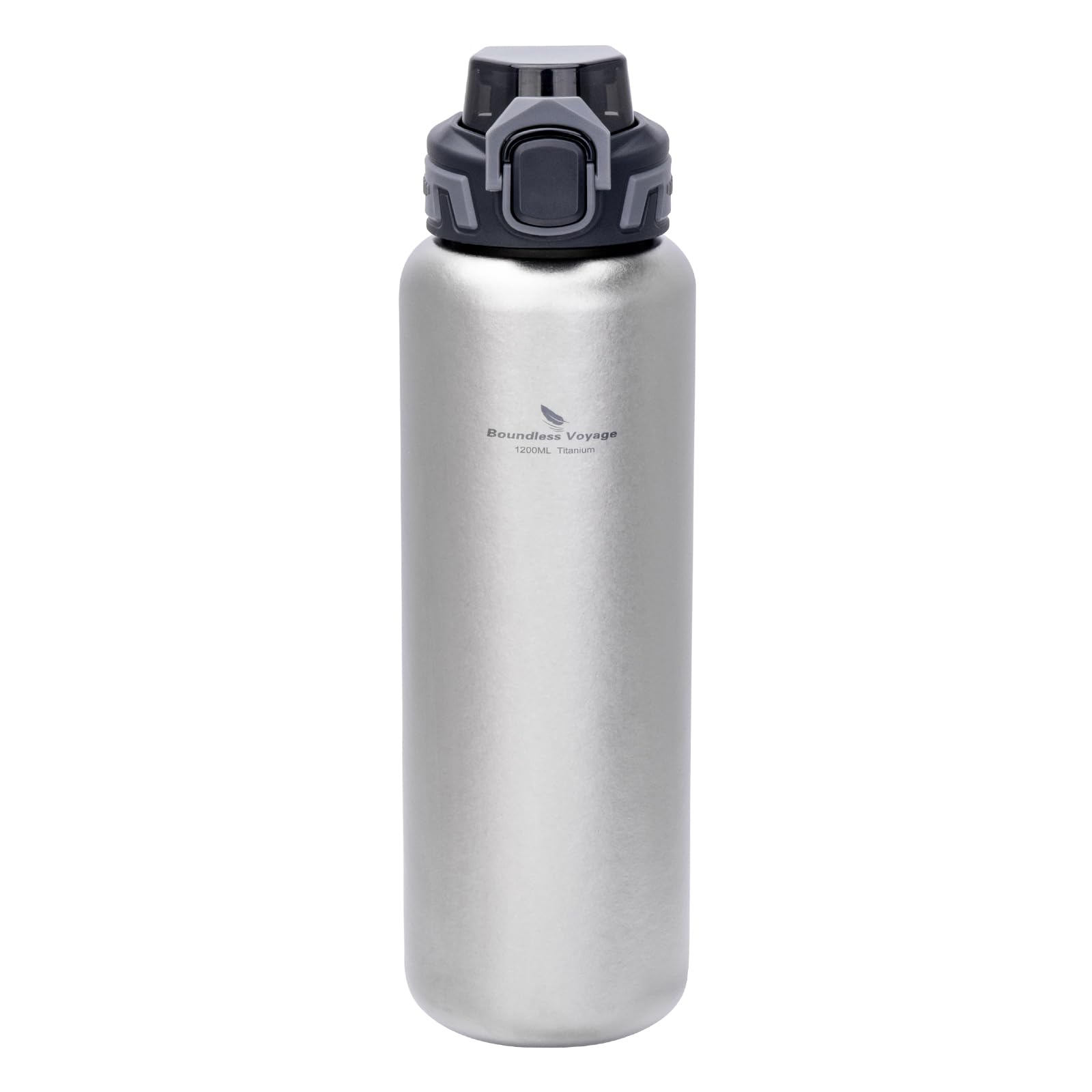 usharedo Titanium Bottle Wide Mouth Flask Bottle Large Capacity Hydration Jug for Camping Hiking Cycling Travel Outdoor Sports 1200ml/42.2oz (Crstalsilver+PP lid)